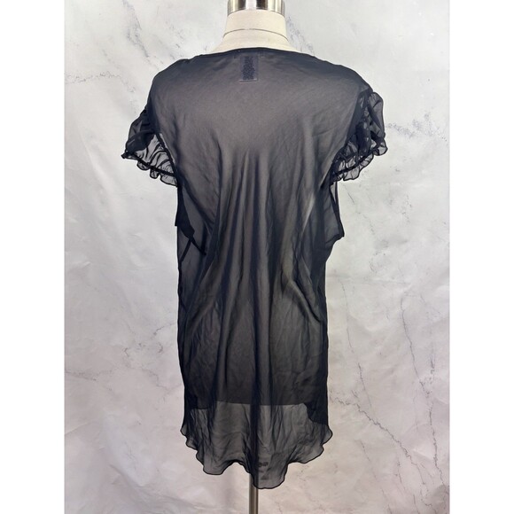 Vtg 90s Mesh Babydoll Robe XL Black Red Ribbon Rose Embroidery Gothic Romantic - Picture 3 of 14